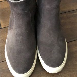 Frye suede high top double zipper sterling bootie